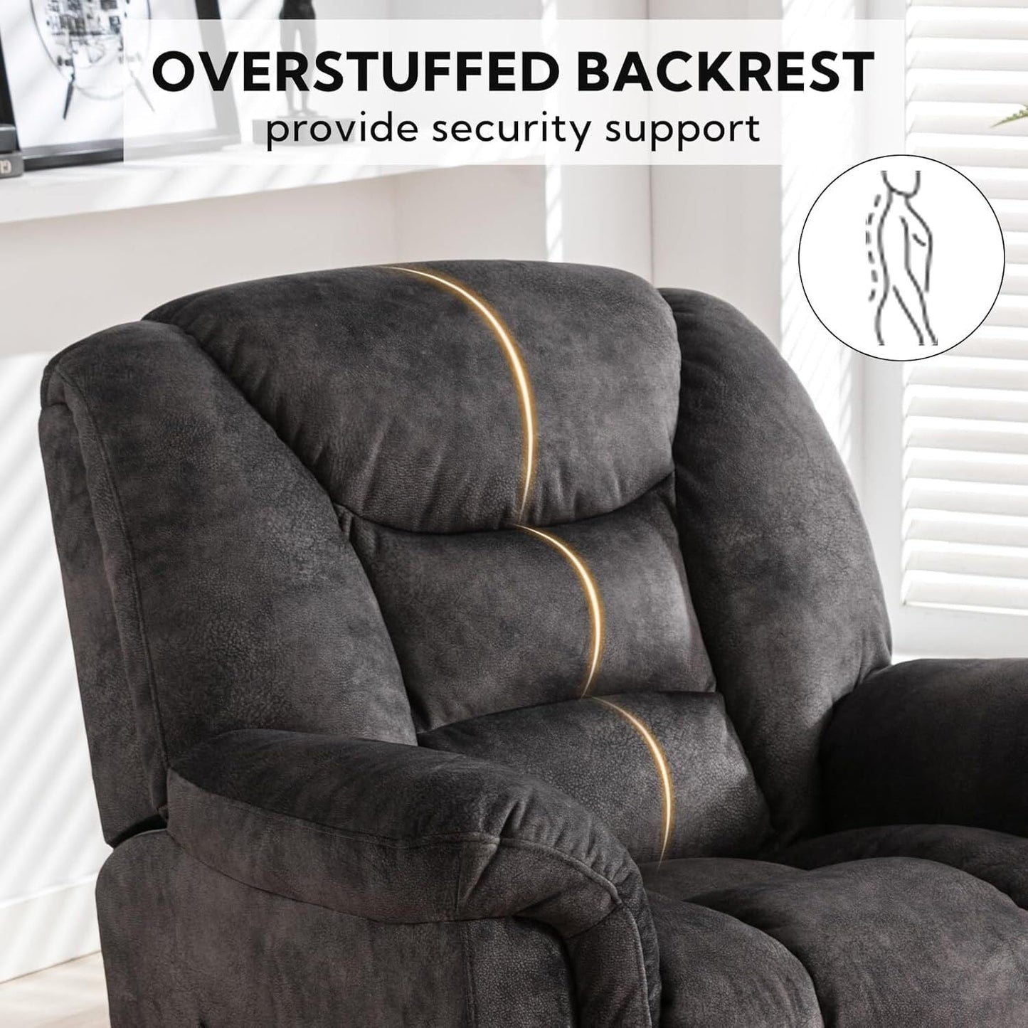Rocker Recliner Chair Oversized Manual 360° Swivel Recliners for Living Room