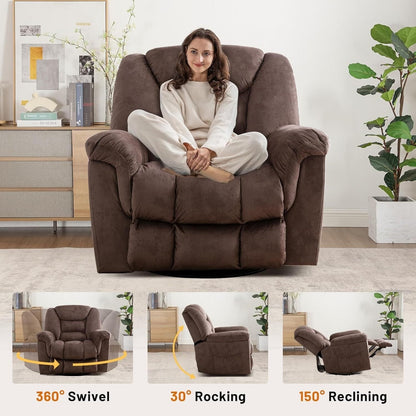 Rocker Recliner Chair Oversized Manual 360° Swivel Recliners for Living Room
