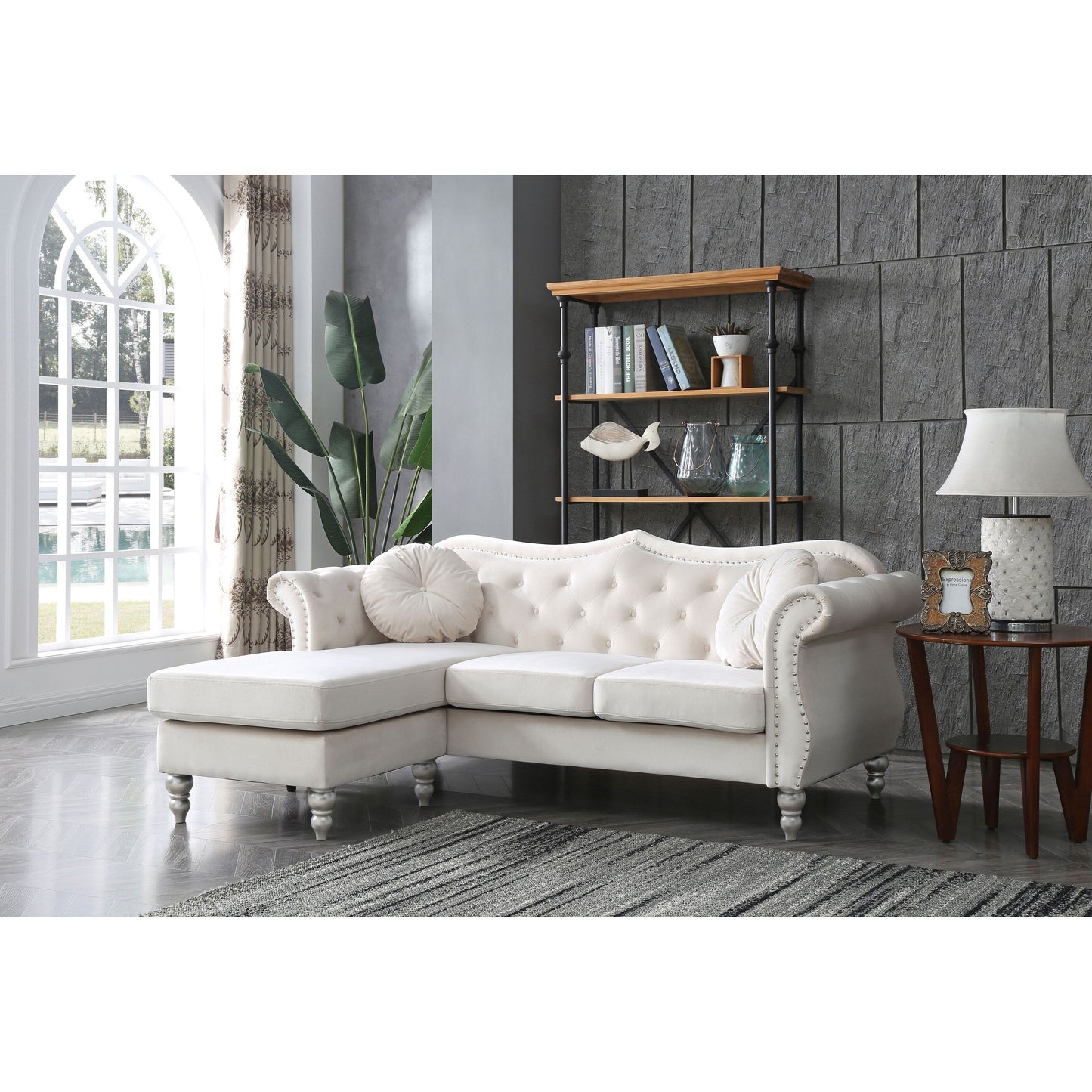 Hollywood Velvet Sofa with Reversible Chaise