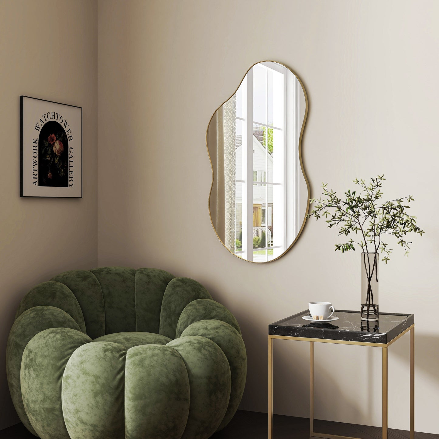 Irregular Wavy Antique Wall Mirror - 35.8×21.7