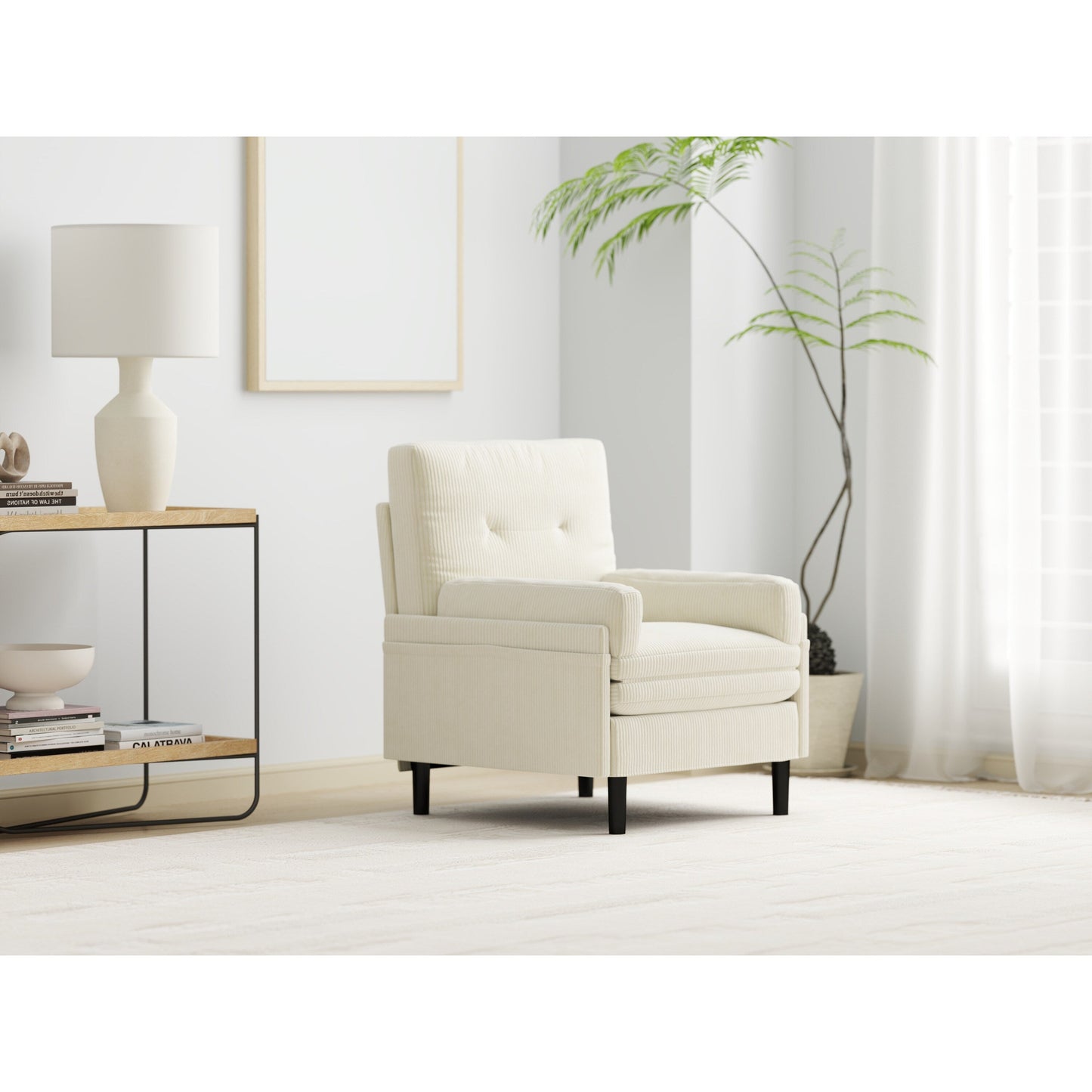 Ivory 30.32 Multi-Functional Adjustable Corduroy Single Sofa, Convertible Lounge Chair and Guest Bed