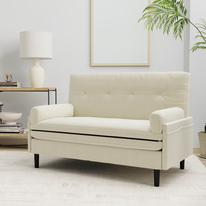 Ivory 55.11 Multi-Functional Adjustable Corduroy Loveseat Sofa, Convertible Lounge Chair and Guest Bed