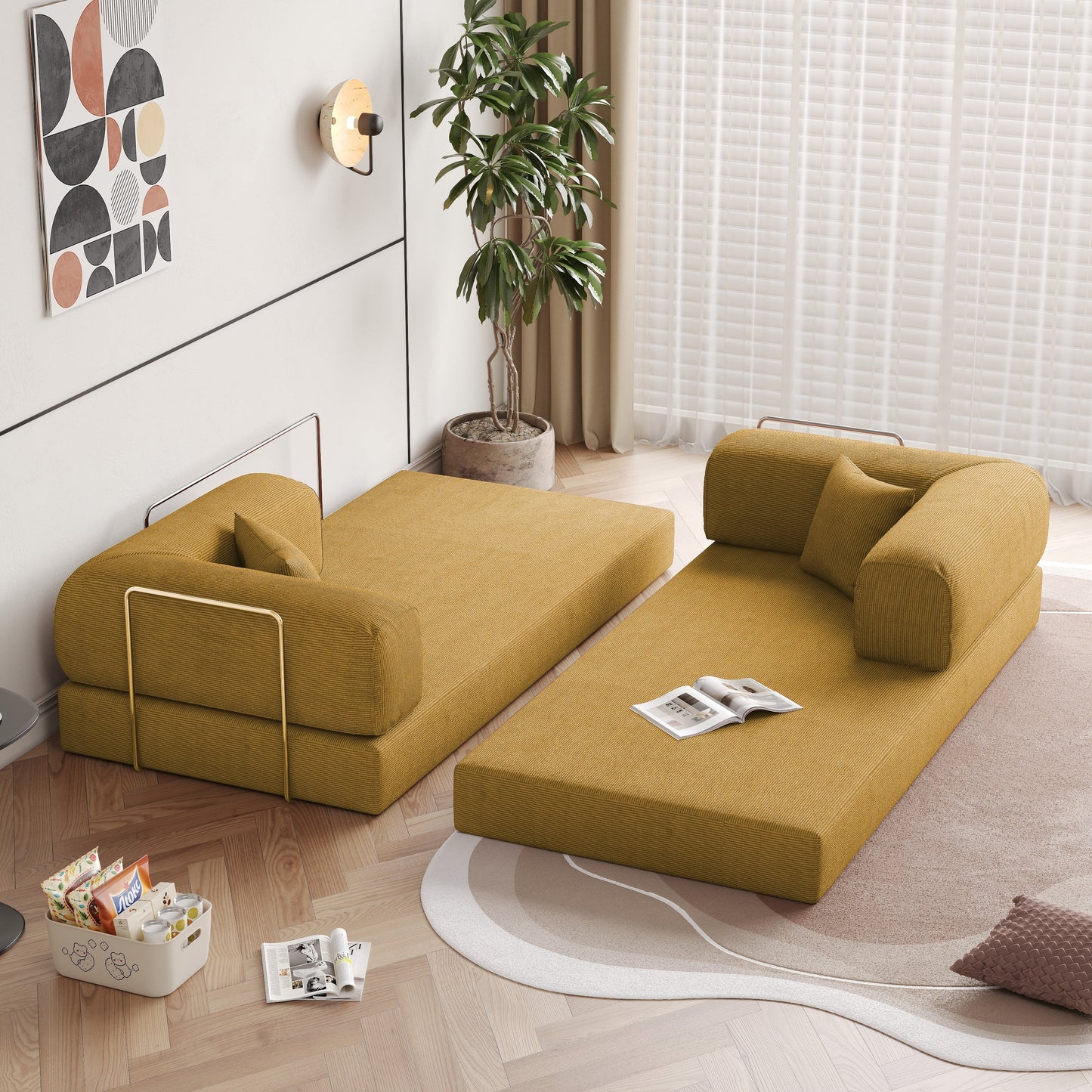 JASIWAY Modern Vintage Convertible Sleeper Sofa Bed