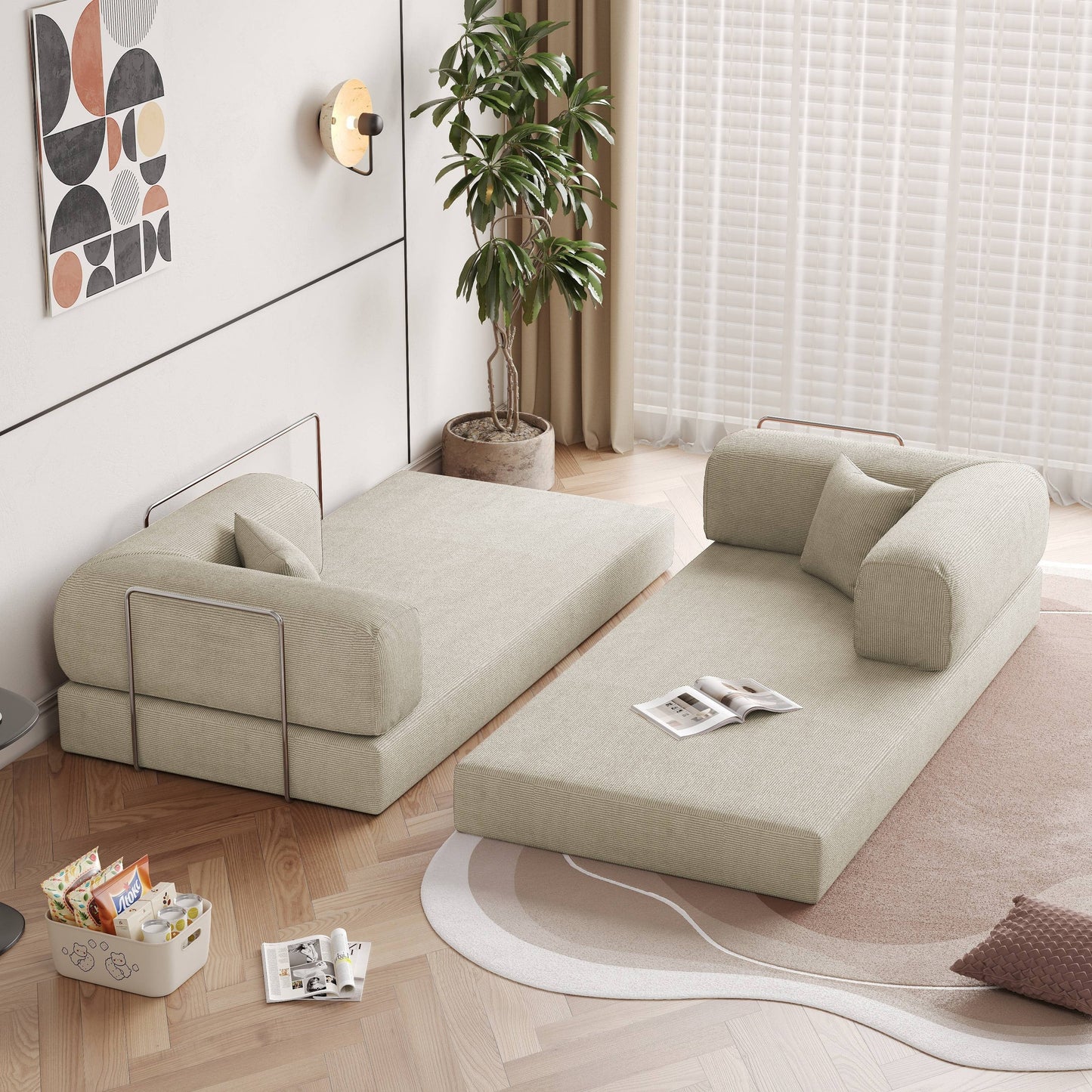 JASIWAY Modern Vintage Convertible Sleeper Sofa Bed