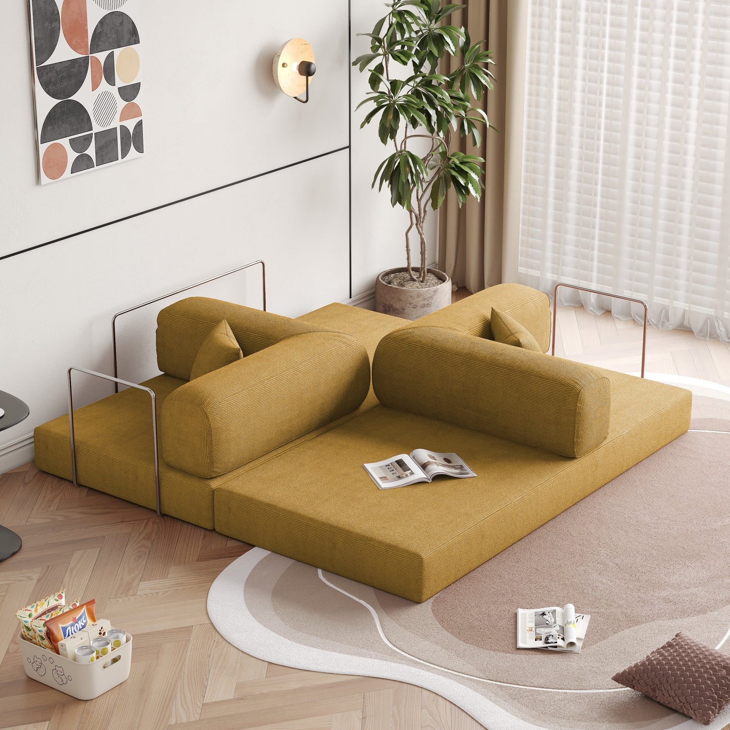 JASIWAY Modern Vintage Convertible Sleeper Sofa Bed