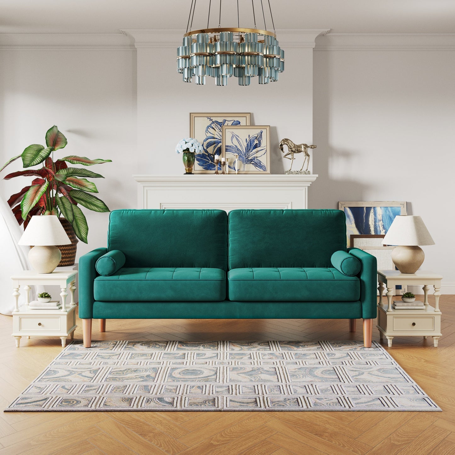 3--Seater Sofa Couch with Solid Wood Legs - 29.90 x 67.70 x 33.07