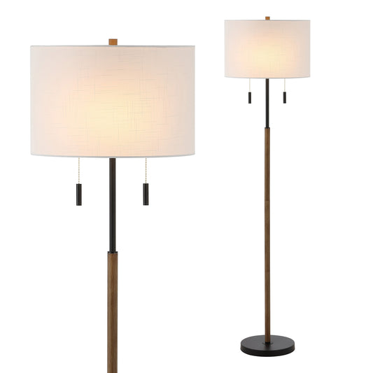 Koda 61 Rustic Farmhouse Iron Candlestick Pull Chains LED Floor Lamp, Brown Wood Finish/Black by JONATHAN Y