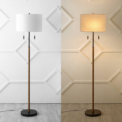 Koda 61 Rustic Farmhouse Iron Candlestick Pull Chains LED Floor Lamp, Brown Wood Finish/Black by JONATHAN Y