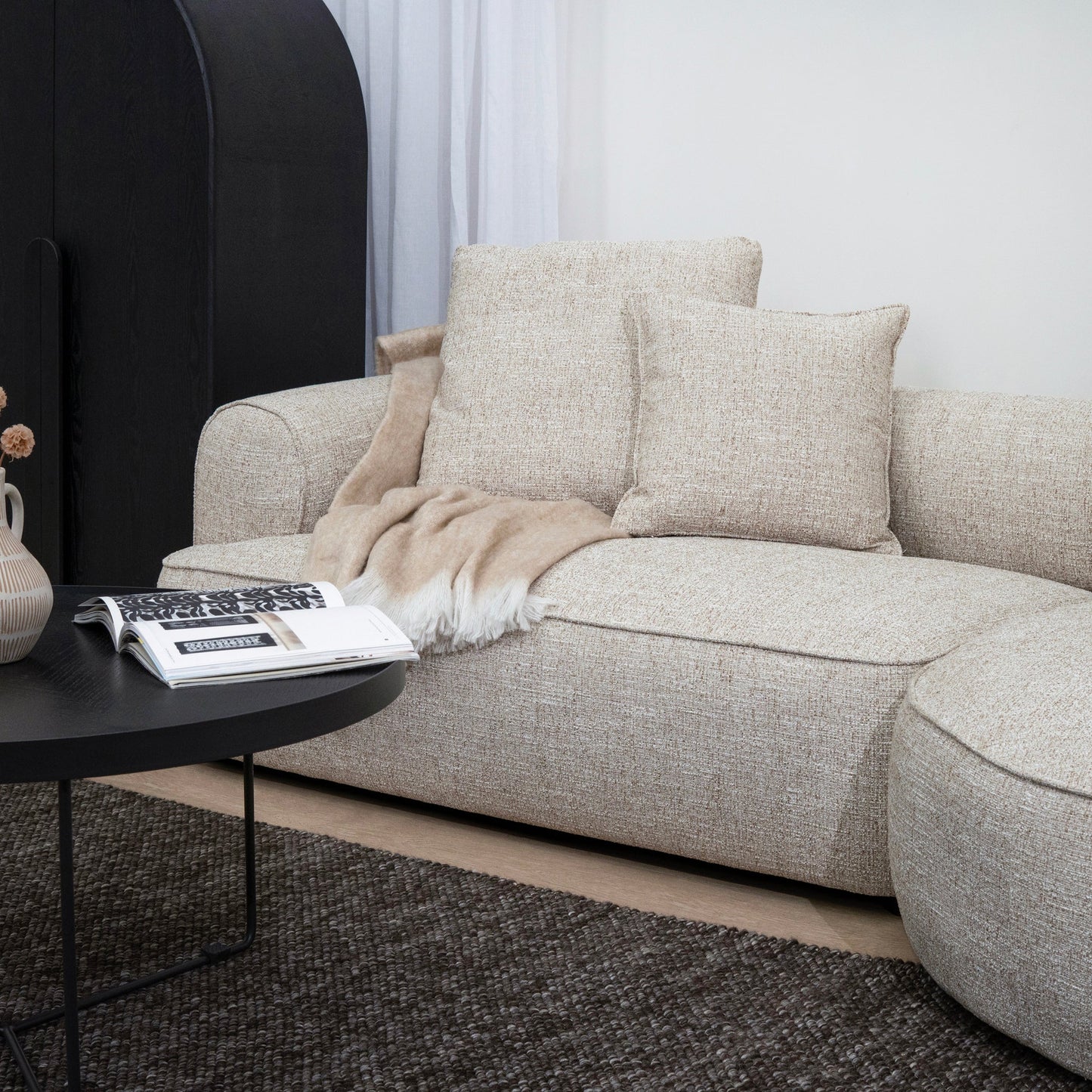 Carina Right Chaise Sofa - Pale Beige