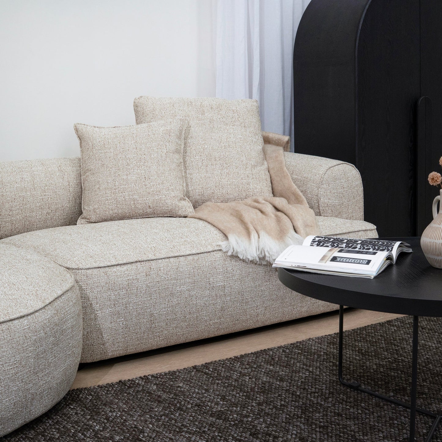 Carina Left Chaise Sofa - Pale Beige