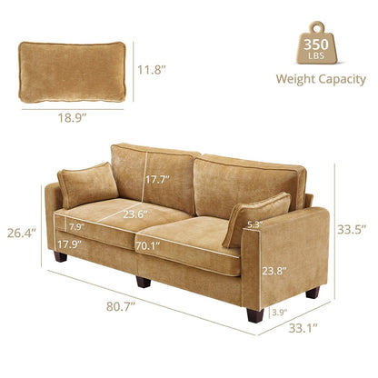 LUE BONA 81 Modern Corduroy 3 Seater Sofa, Polyester Rectangle Upholstered Sofa with Wood Base for Living Room