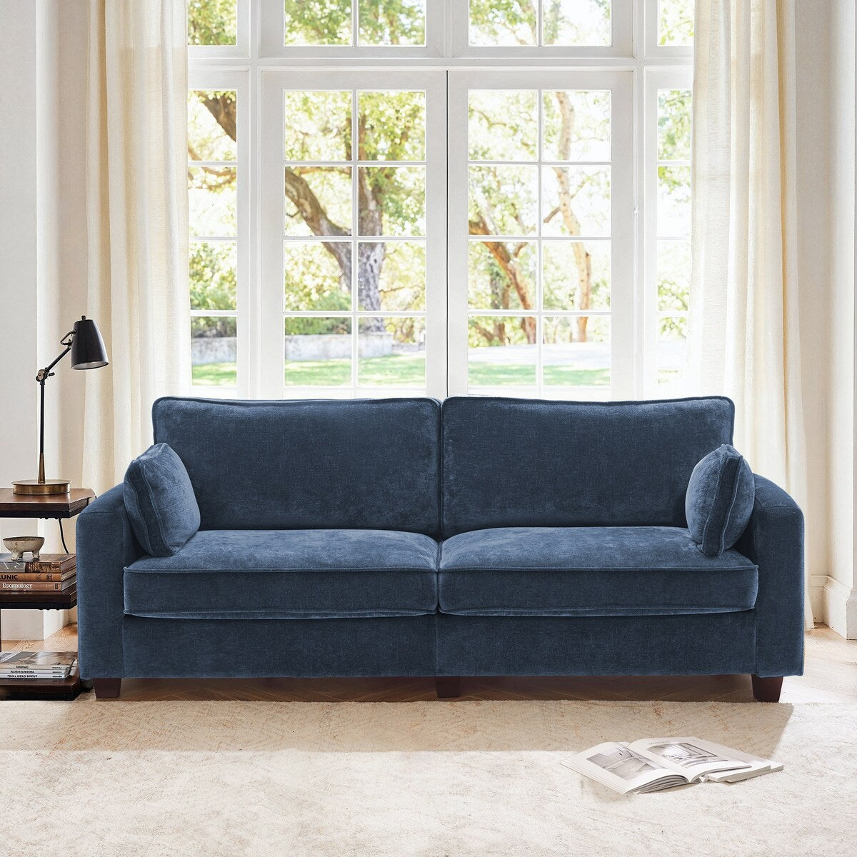 LUE BONA 81 Modern Corduroy 3 Seater Sofa, Polyester Rectangle Upholstered Sofa with Wood Base for Living Room