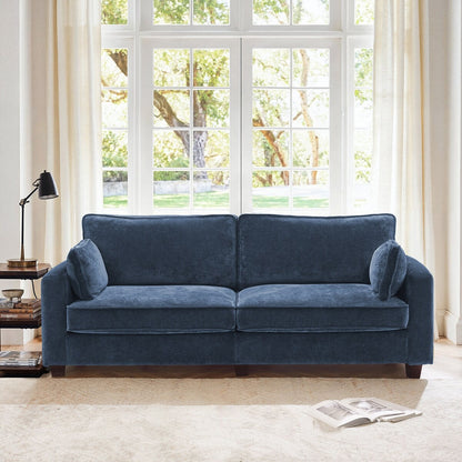 LUE BONA 81 Modern Corduroy 3 Seater Sofa, Polyester Rectangle Upholstered Sofa with Wood Base for Living Room