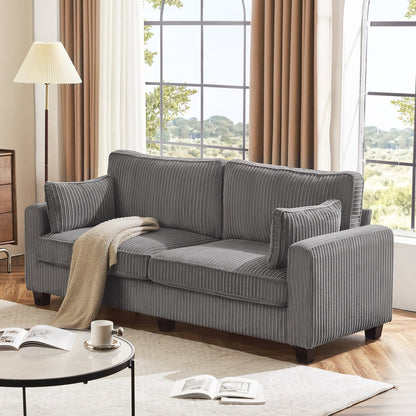 LUE BONA 81 Modern Corduroy 3 Seater Sofa, Polyester Rectangle Upholstered Sofa with Wood Base for Living Room