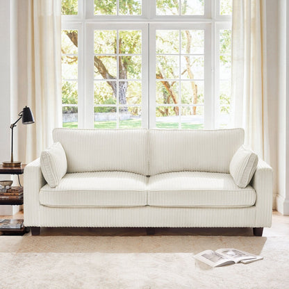 LUE BONA 81 Modern Corduroy 3 Seater Sofa, Polyester Rectangle Upholstered Sofa with Wood Base for Living Room
