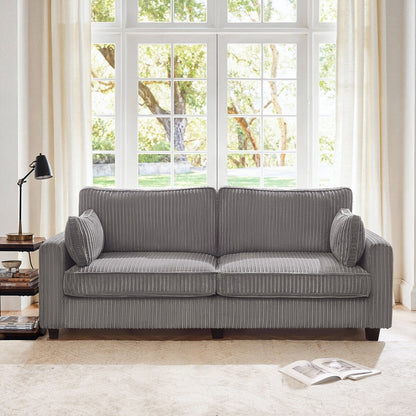 LUE BONA 81 Modern Corduroy 3 Seater Sofa, Polyester Rectangle Upholstered Sofa with Wood Base for Living Room