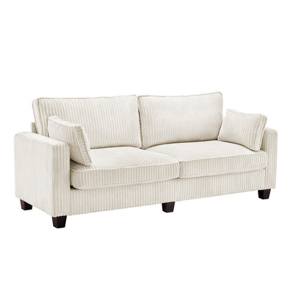 LUE BONA 81 Modern Corduroy 3 Seater Sofa, Polyester Rectangle Upholstered Sofa with Wood Base for Living Room