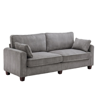 LUE BONA 81 Modern Corduroy 3 Seater Sofa, Polyester Rectangle Upholstered Sofa with Wood Base for Living Room