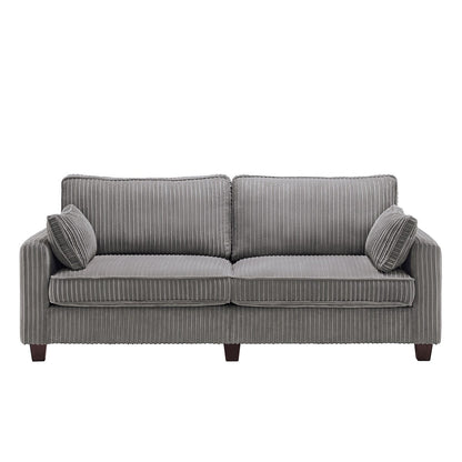 LUE BONA 81 Modern Corduroy 3 Seater Sofa, Polyester Rectangle Upholstered Sofa with Wood Base for Living Room