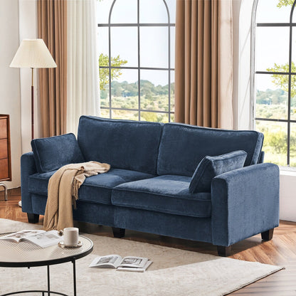 LUE BONA 81 Modern Corduroy 3 Seater Sofa, Polyester Rectangle Upholstered Sofa with Wood Base for Living Room