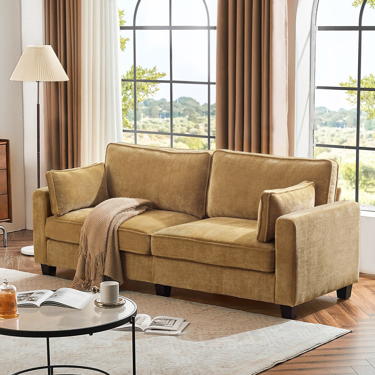 LUE BONA 81 Modern Corduroy 3 Seater Sofa, Polyester Rectangle Upholstered Sofa with Wood Base for Living Room