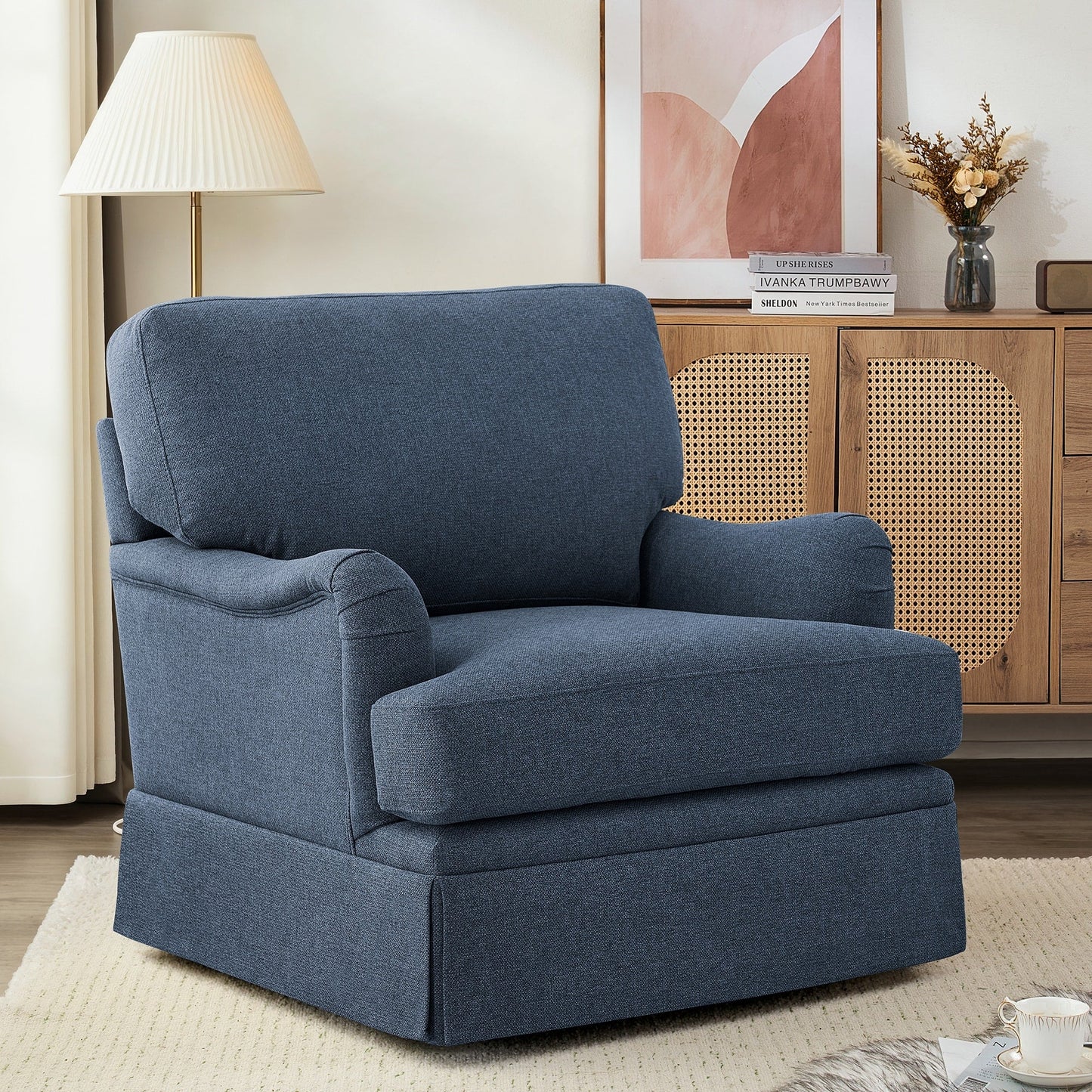 LUE BONA Deep Seat Single Sofa Fabric Swivel Armchair, Single-Seater Living Room Accent Chair