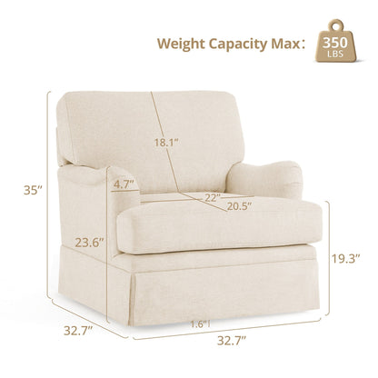 LUE BONA Deep Seat Single Sofa Fabric Swivel Armchair, Single-Seater Living Room Accent Chair