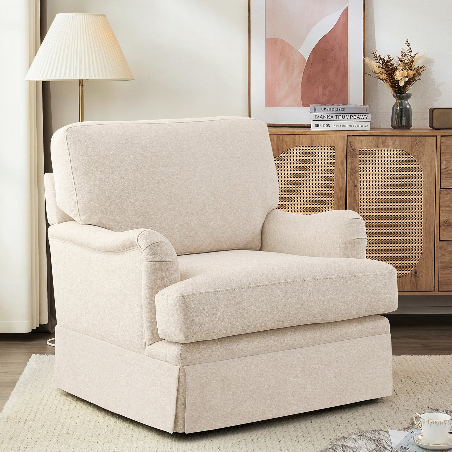 LUE BONA Deep Seat Single Sofa Fabric Swivel Armchair, Single-Seater Living Room Accent Chair