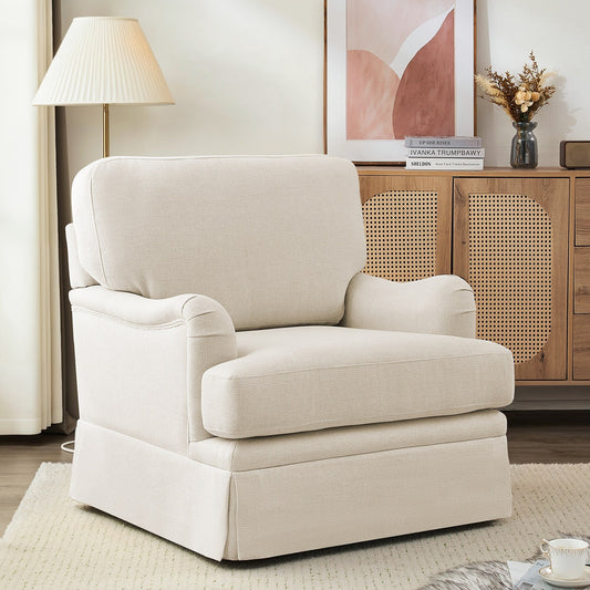 LUE BONA Deep Seat Single Sofa Fabric Swivel Armchair, Single-Seater Living Room Accent Chair