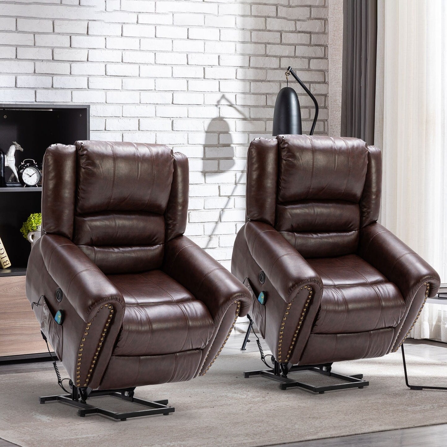 Breathable Rivet Power Lift Recliner Chair with Massage,Heat and USB Port