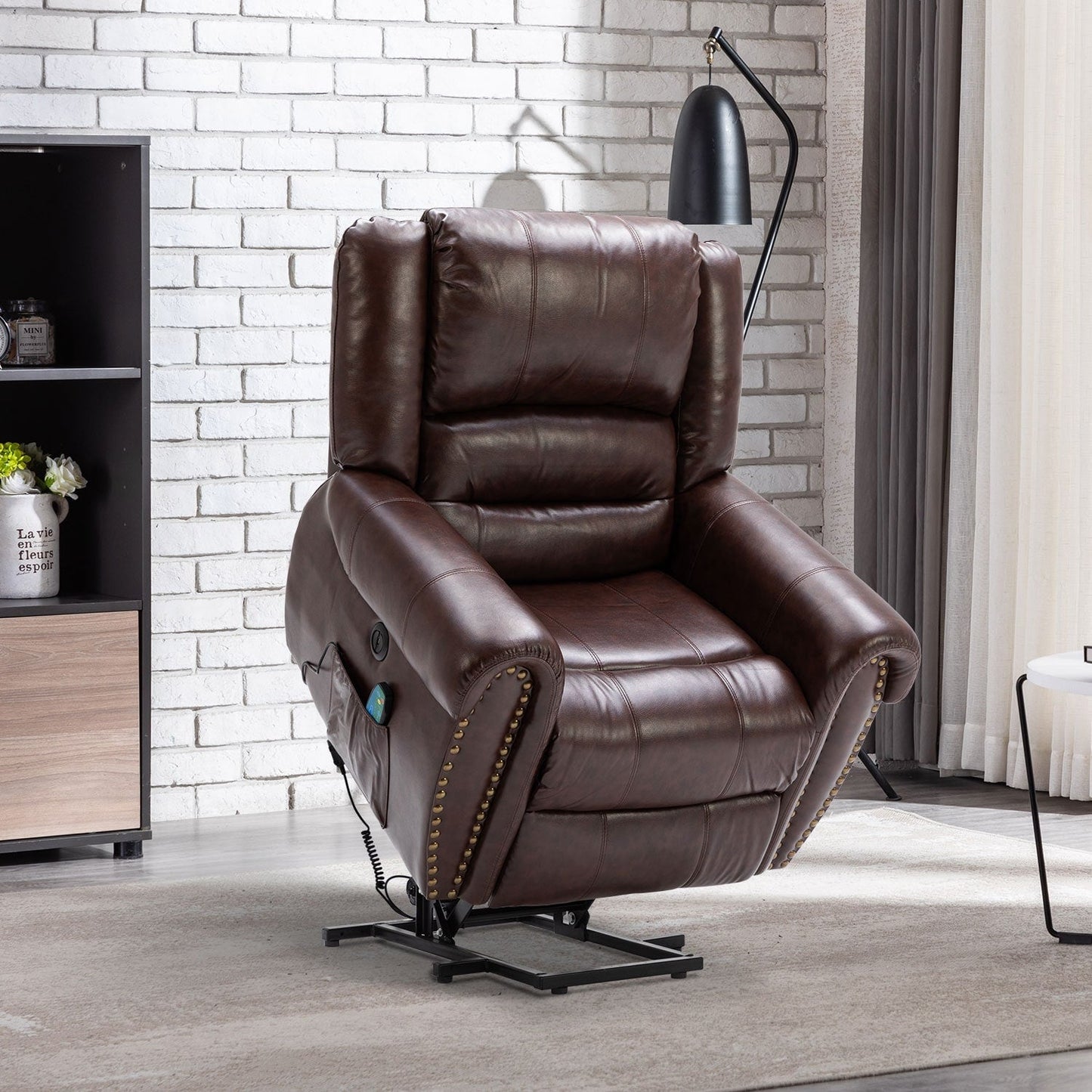 Breathable Rivet Power Lift Recliner Chair with Massage,Heat and USB Port