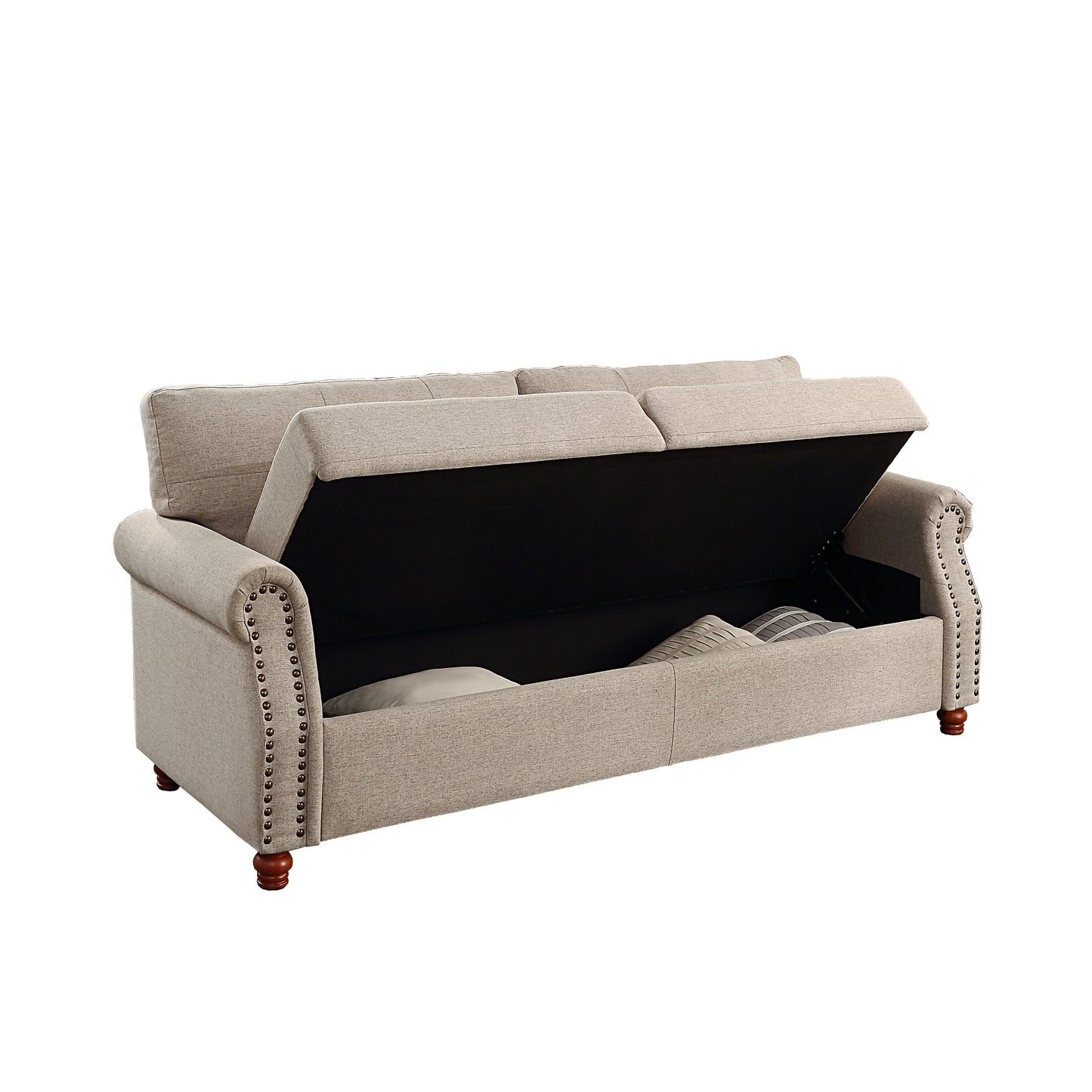 Beige Linen Fabric Upholstery Sofa with Storage - 32.28 x 79.53 x 33.47