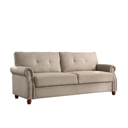Beige Linen Fabric Upholstery Sofa with Storage - 32.28 x 79.53 x 33.47