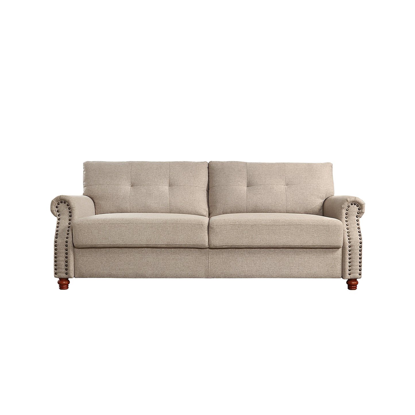 Beige Linen Fabric Upholstery Sofa with Storage - 32.28 x 79.53 x 33.47