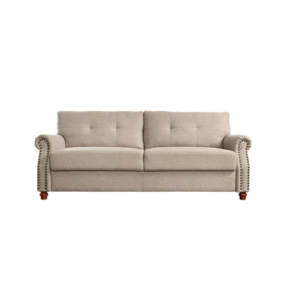 Beige Linen Fabric Upholstery Sofa with Storage - 32.28 x 79.53 x 33.47
