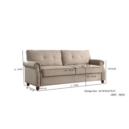 Beige Linen Fabric Upholstery Sofa with Storage - 32.28 x 79.53 x 33.47