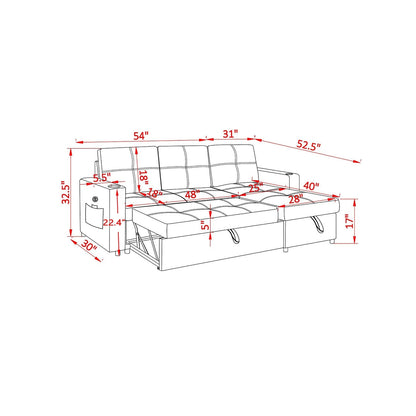 Linen Sectional Sofa Reversible Chaise with Pull out Sleeper
