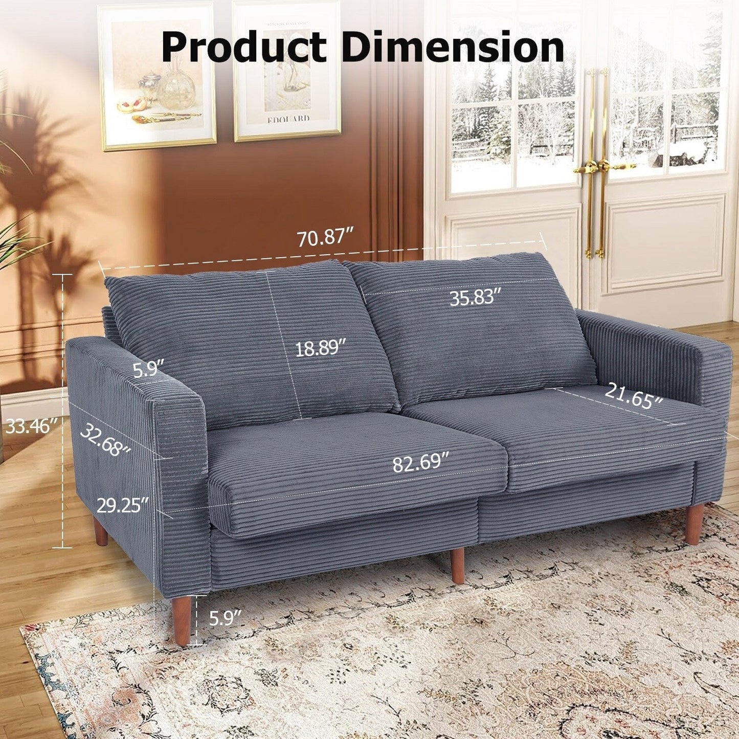 82.7 Sofas for Living Room, Comfy Love Seat Couches, Corduroy Loveseat Sofa,, Easy Assembly for Small Spaces