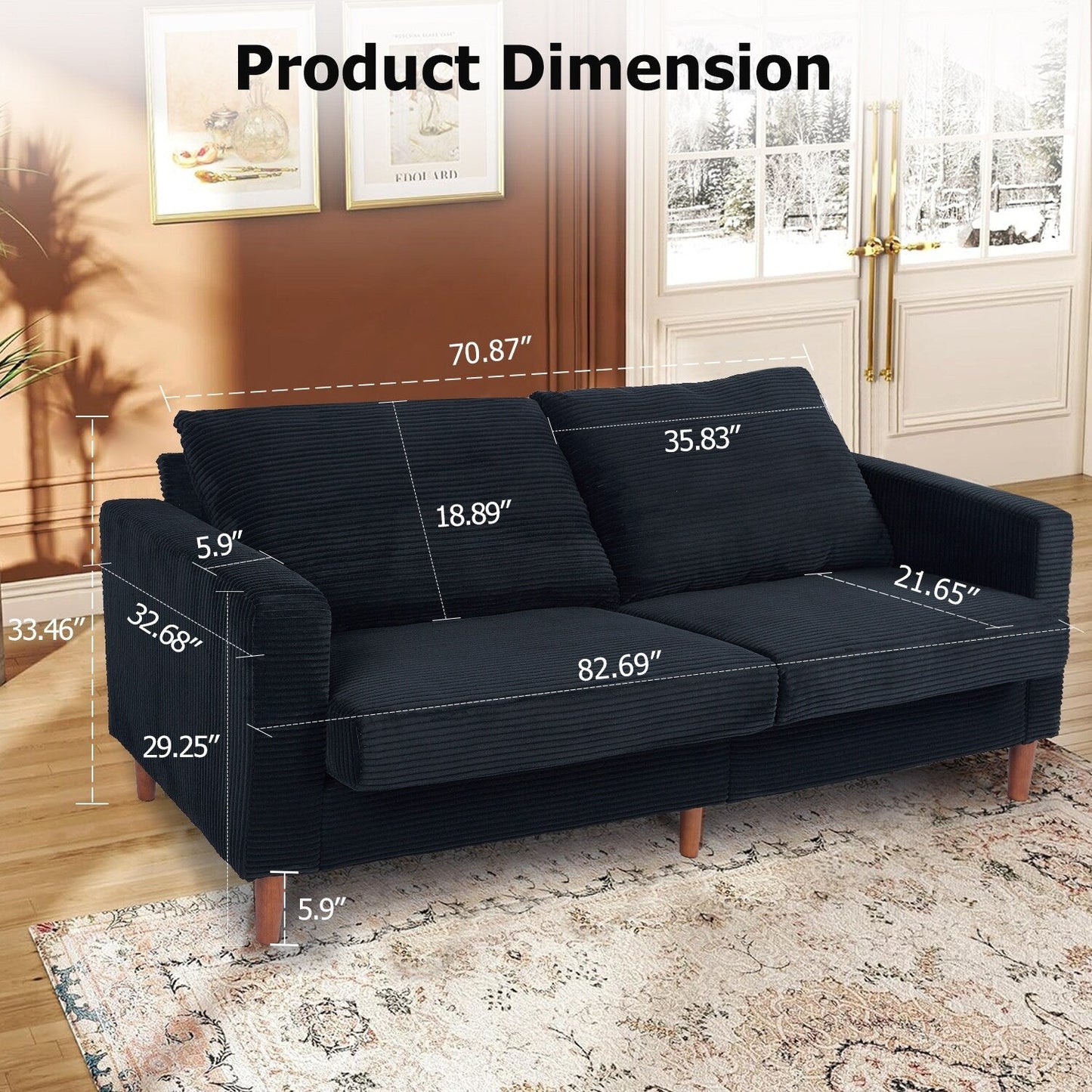 82.7 Sofas for Living Room, Comfy Love Seat Couches, Corduroy Loveseat Sofa,, Easy Assembly for Small Spaces