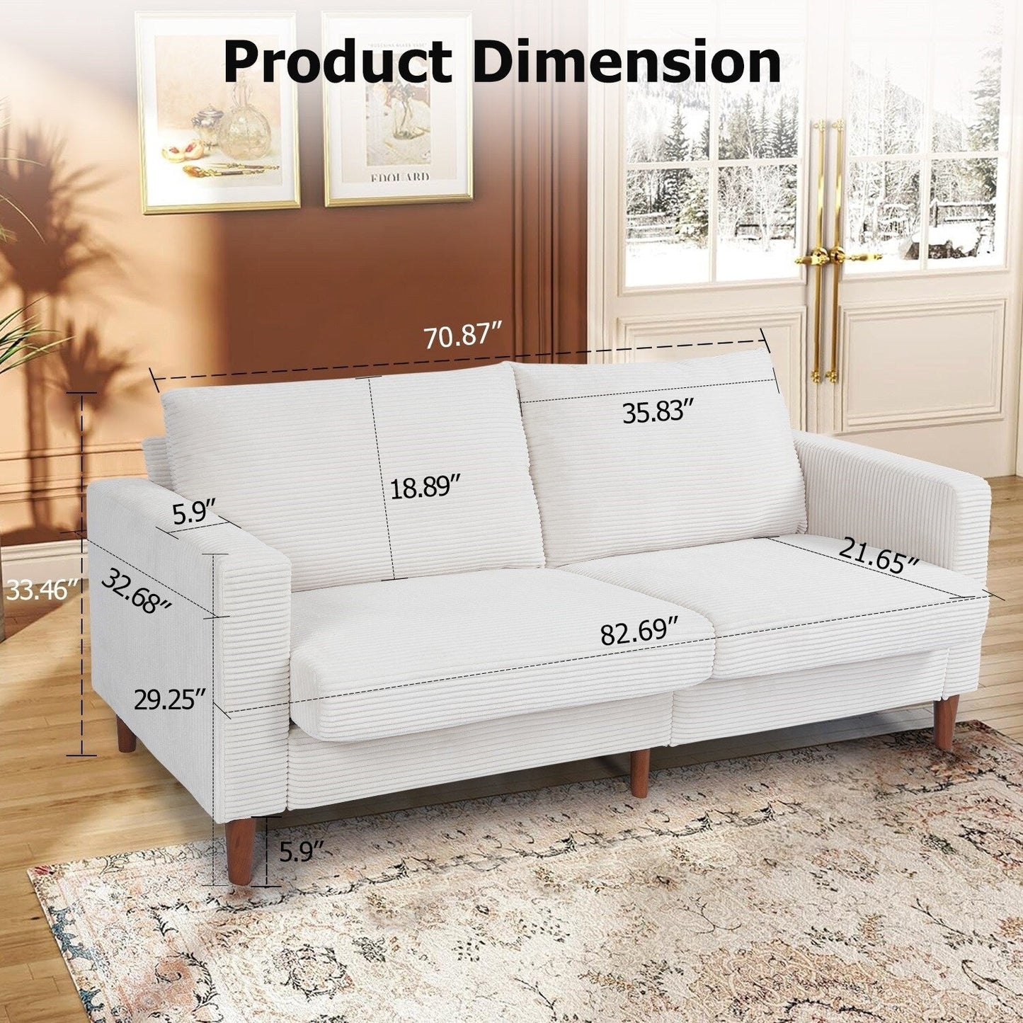82.7 Sofas for Living Room, Comfy Love Seat Couches, Corduroy Loveseat Sofa,, Easy Assembly for Small Spaces