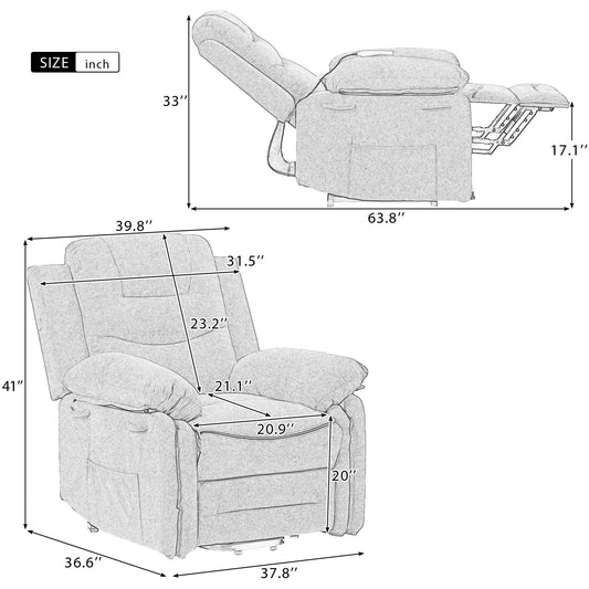 Massage Reclinerpower Lift Chair For Elderly With Adjustable Massage And Heating Function