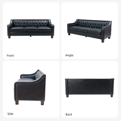 Mateo 82.28 Wide Transitional Genuine Leather Sofa with Nailhead Trim and Button-Tufted Back