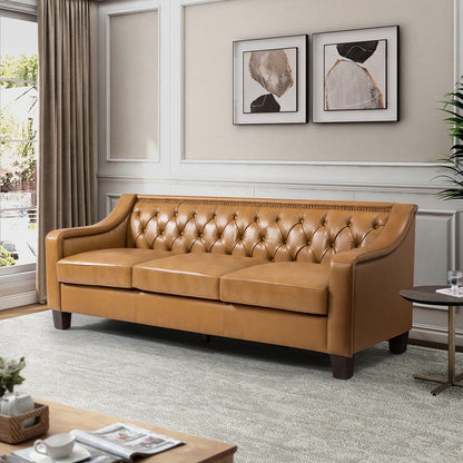 Mateo 82.28 Wide Transitional Genuine Leather Sofa with Nailhead Trim and Button-Tufted Back