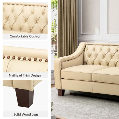 Mateo 82.28 Wide Transitional Genuine Leather Sofa with Nailhead Trim and Button-Tufted Back