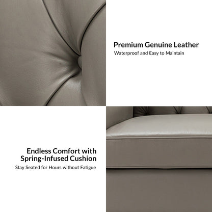 Mateo 82.28 Wide Transitional Genuine Leather Sofa with Nailhead Trim and Button-Tufted Back