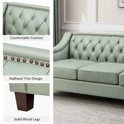 Mateo 82.28 Wide Transitional Genuine Leather Sofa with Nailhead Trim and Button-Tufted Back