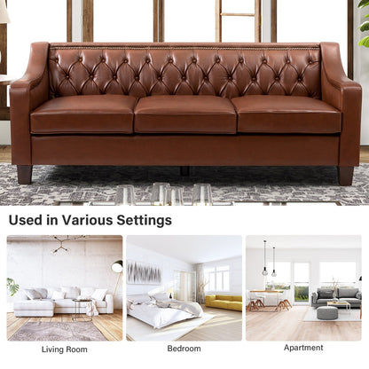 Mateo 82.28 Wide Transitional Genuine Leather Sofa with Nailhead Trim and Button-Tufted Back