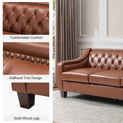 Mateo 82.28 Wide Transitional Genuine Leather Sofa with Nailhead Trim and Button-Tufted Back