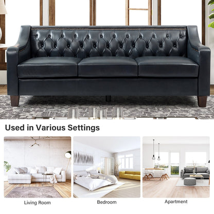Mateo 82.28 Wide Transitional Genuine Leather Sofa with Nailhead Trim and Button-Tufted Back