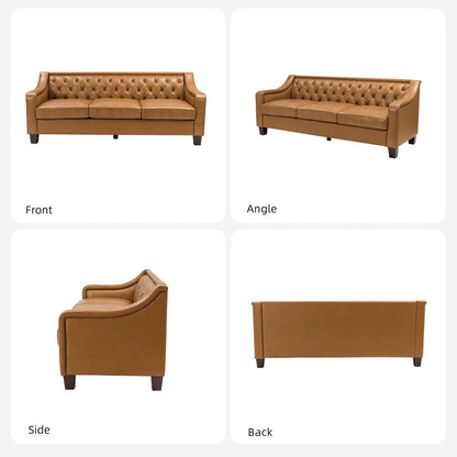 Mateo 82.28 Wide Transitional Genuine Leather Sofa with Nailhead Trim and Button-Tufted Back